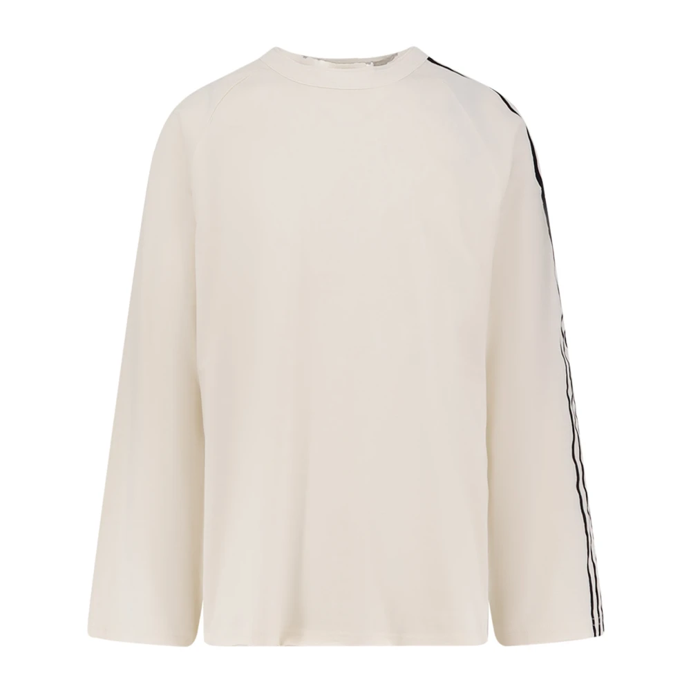 Y-3 Men's Beige Crew-Neck Long Sleeve Top - Long Sleeve T-Shirts - S - Tops