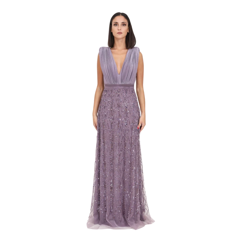 Elisabetta Franchi Rode loper jurk met Lurex Jersey lijfje en gestructureerde schouders Purple Dames