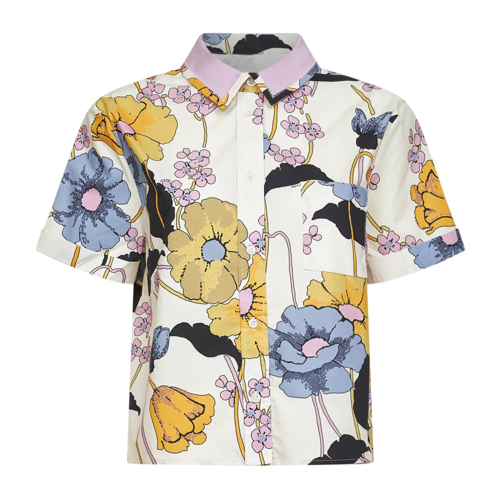 Marni Multicolor Poplin Cropped Skjorta Med Melodia-Tryck