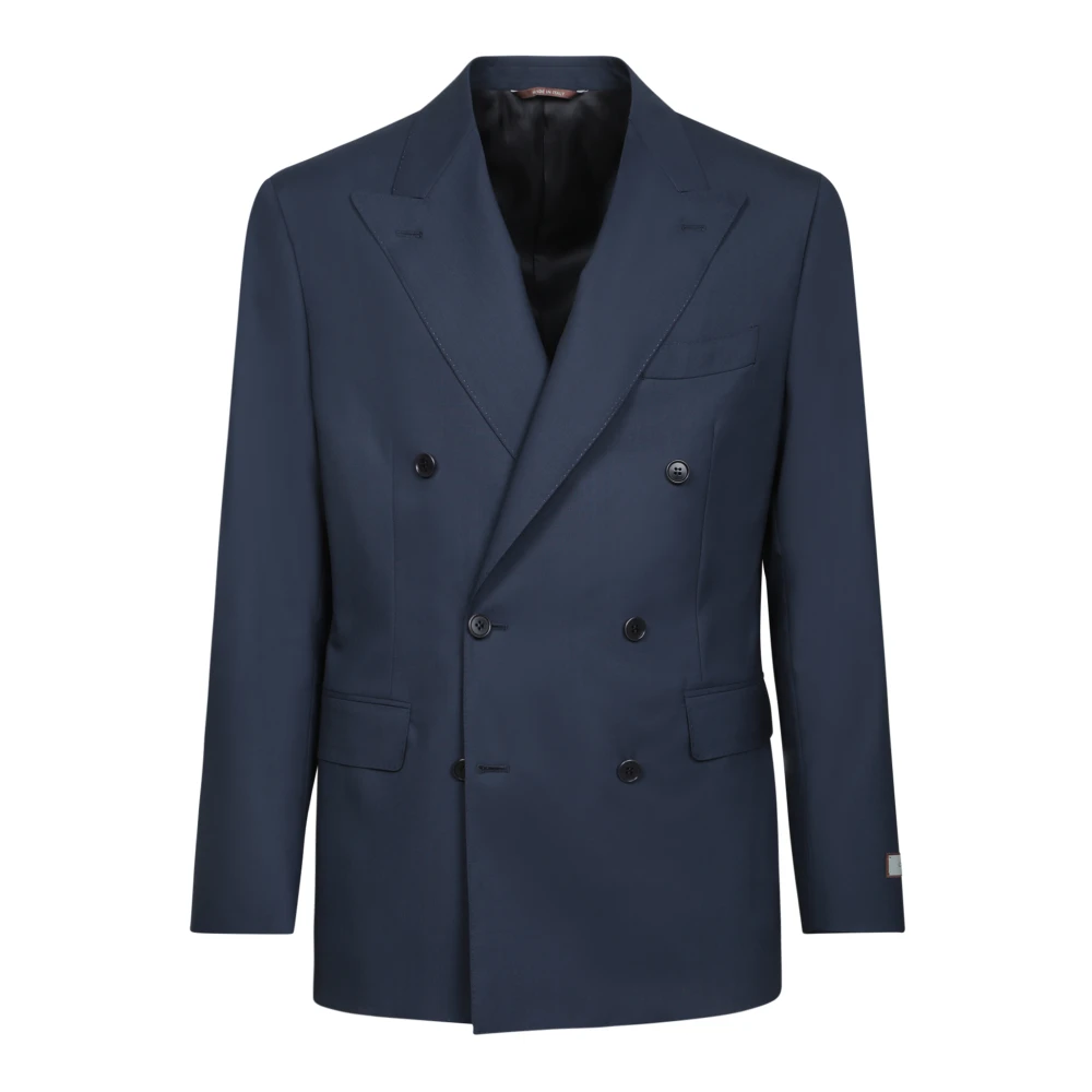 Canali Blauw Dubbelborstig Pak. Elegante Stijl. Blue Heren