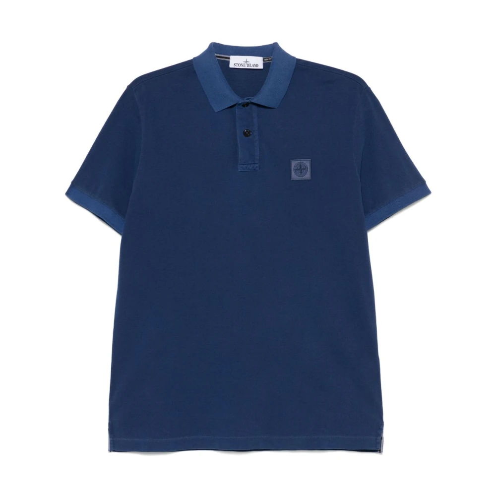 Stone Island Men's Blue Polo Shirts,, Polo Shirt With Compass Motif 2XL