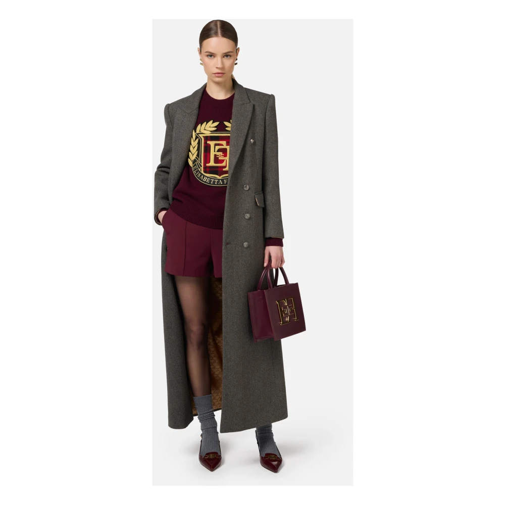 Elisabetta Franchi Wolmix gekruiste jas met riem Black Dames