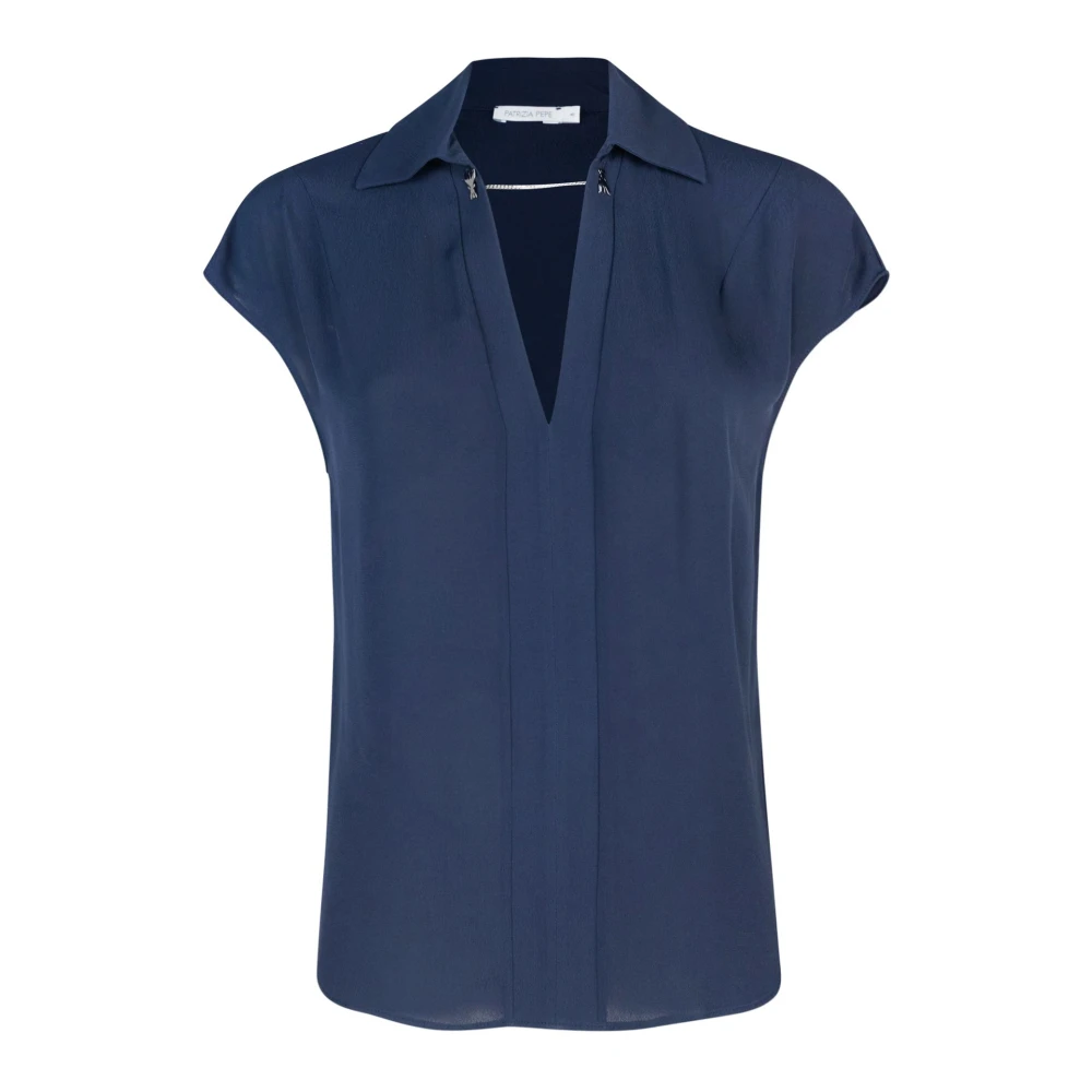 Patrizia Pepe Women's Blue Viscose Shirt Soft Fit Short Sleeve