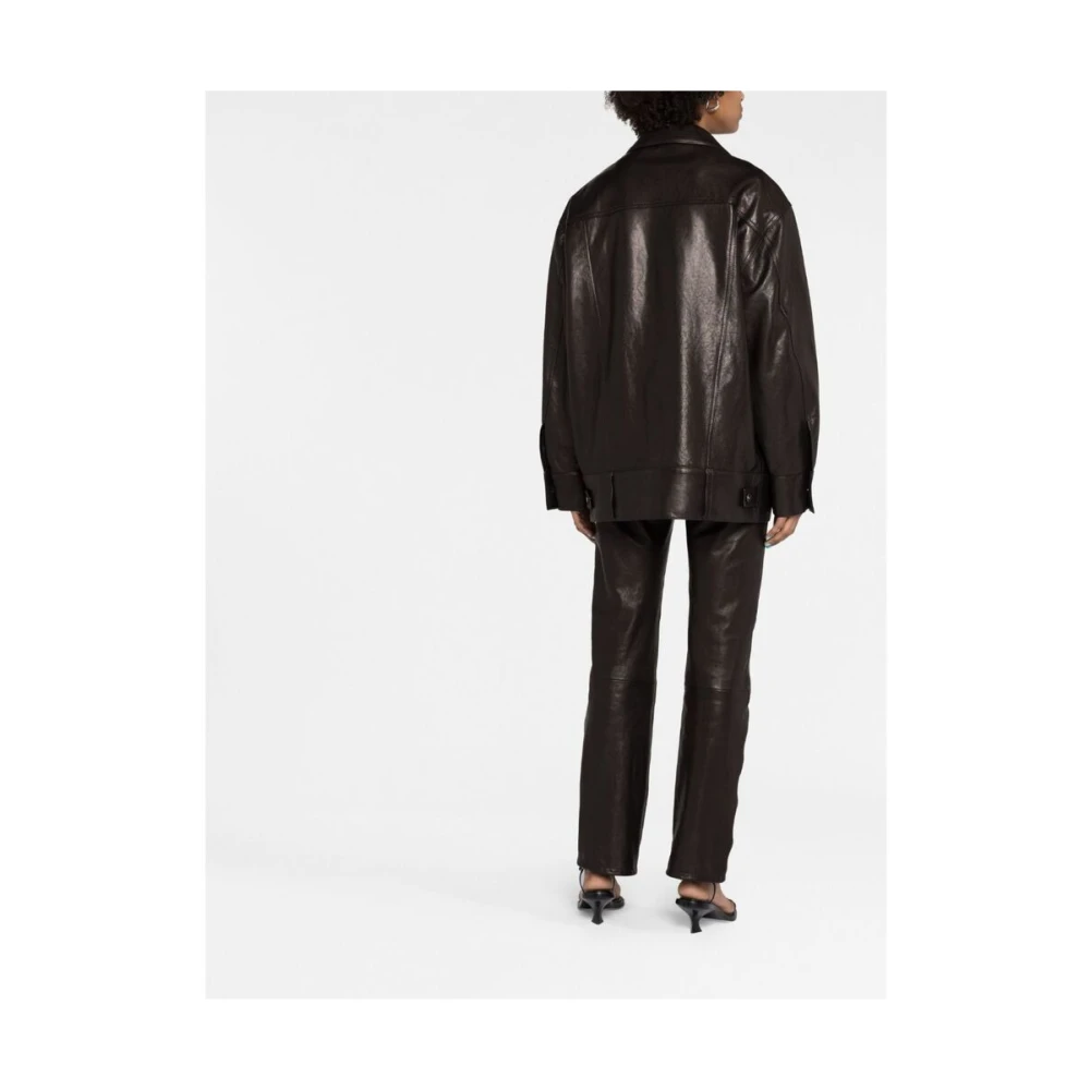 Khaite Zwart Leren Buitenkleding Klassieke Kraag Black Dames
