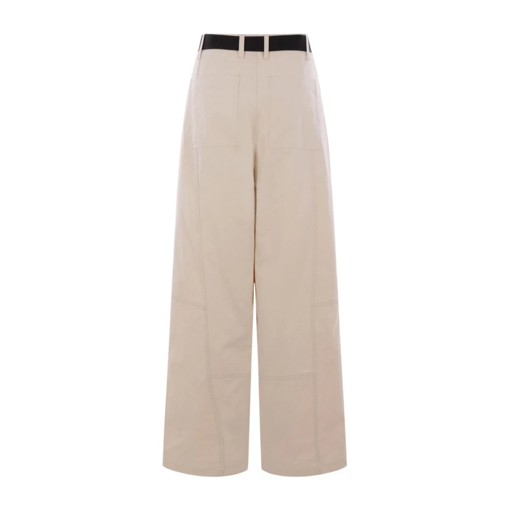 Plan C Witte Oversize Katoenen Canvas Broek Pink Dames