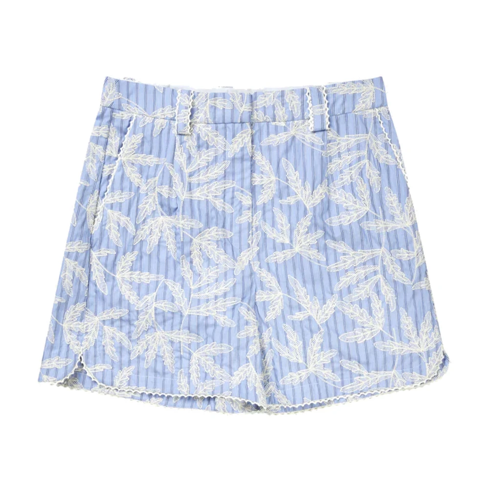 Munthe Gestreepte katoenen shorts met elegant borduurwerk Blue Dames