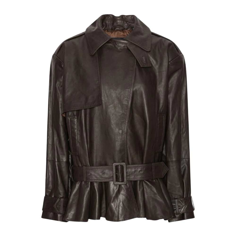 Rotate Birger Christensen Women's Brown Flared Leather Jacket - Light Jackets - 2XS - Jackets