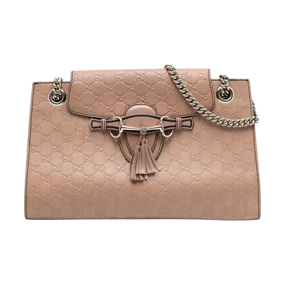 Gucci Vintage Women's Brown Pre-Owned Embossed Leather Shoulder Bag