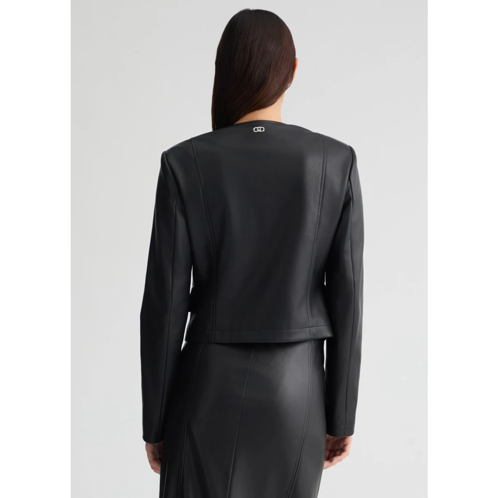 Liu Jo Jas van gecoat stof met ronde hals Black Dames