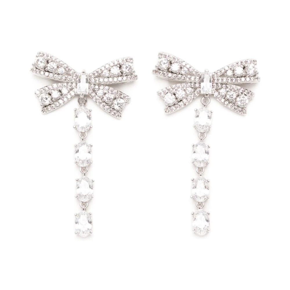 Self Portrait Silver Crystal Droplet Earrings - Female - Earrings - Gray - One Size - Accessories