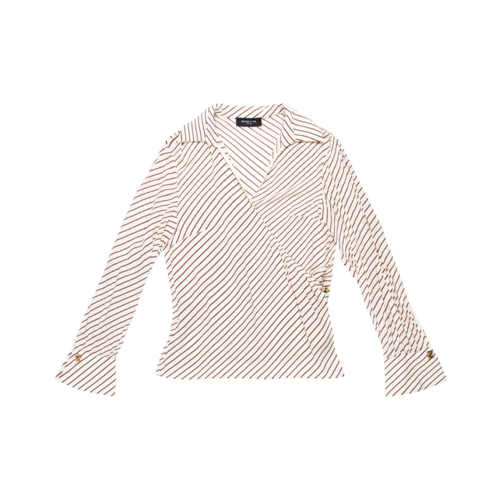 Nenette Women's Beige Blouses, S, Striped Wrap Blouse