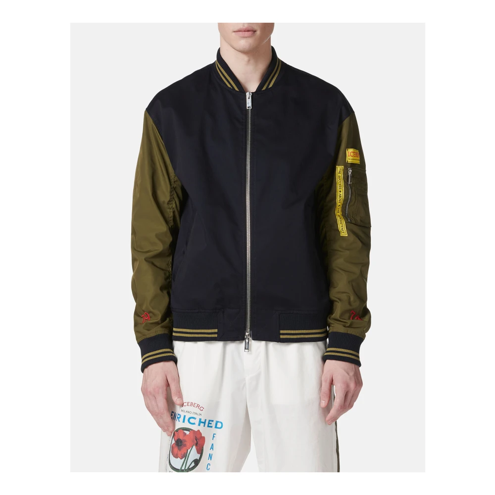 Iceberg Blauw en groen regular fit jack in gabardine met contrasterende mouwen Multicolor Heren