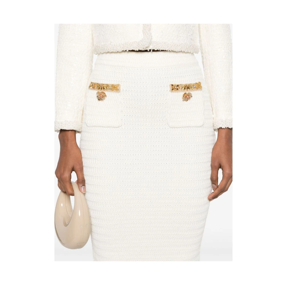 Self Portrait Beige Kralen Elastische Taille Rok White Dames