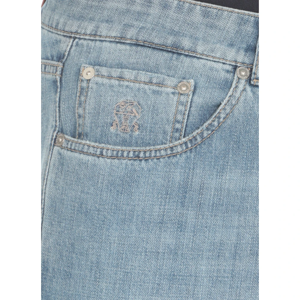 BRUNELLO CUCINELLI Blauwe Katoenen Jeans met Geborduurd Logo Blue Heren