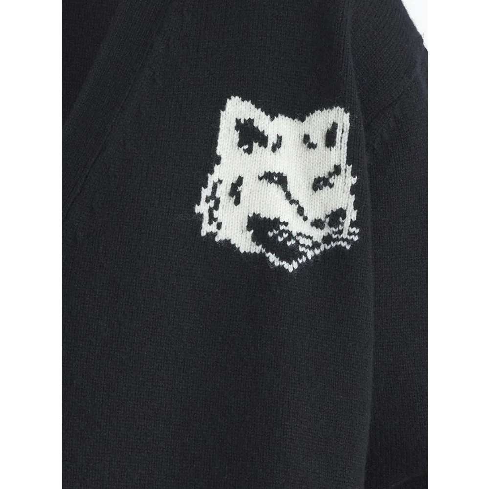 Maison Kitsuné Fox Logo Wollen Vest Black Heren
