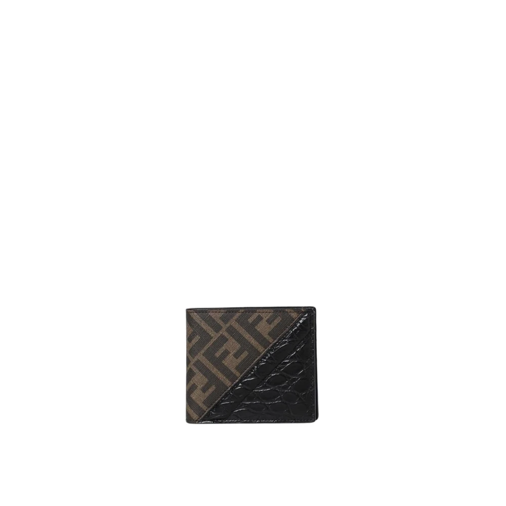 Fendi Men's Brown Diagonal Coated Cotton Leather Wallet