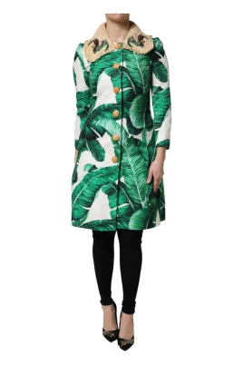 Multifärgad Bladtryck Trenchcoat Jacka