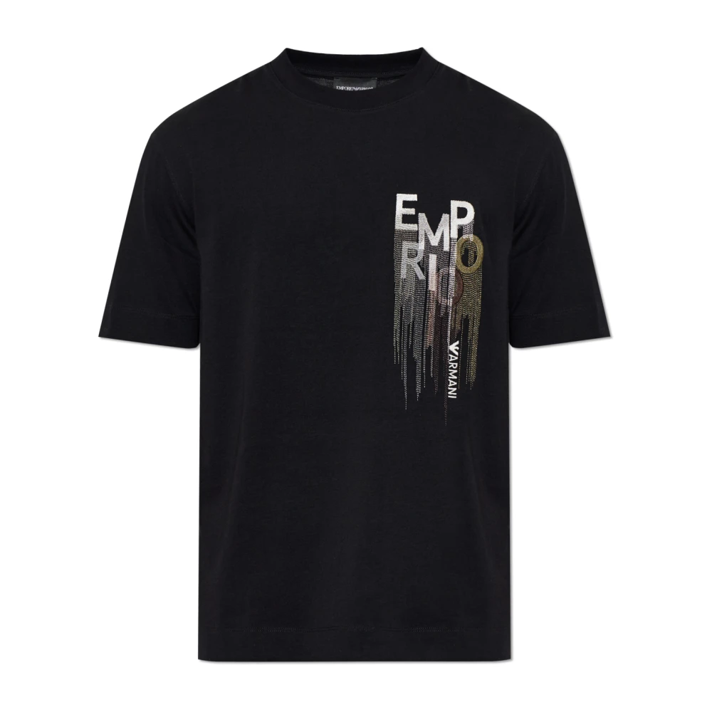 Emporio Armani Mannelijk Zwart Tops Heren, L, Katoen, Logo T-Shirt