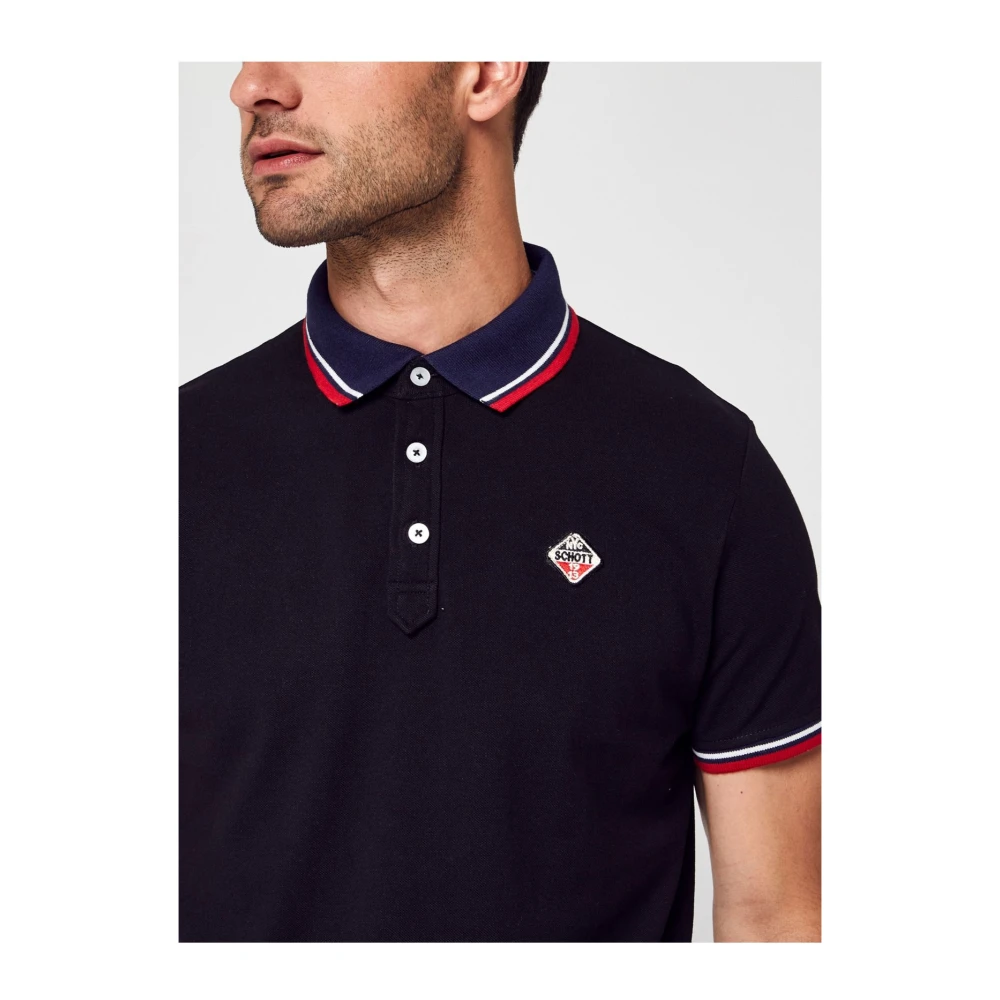 Schott NYC Zwarte Katoenen Polo Met Logo Patch Black Heren