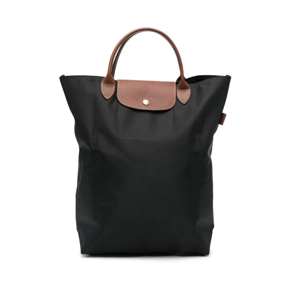 Longchamp Canvas Tote Tas met Klep Sluiting Black Dames