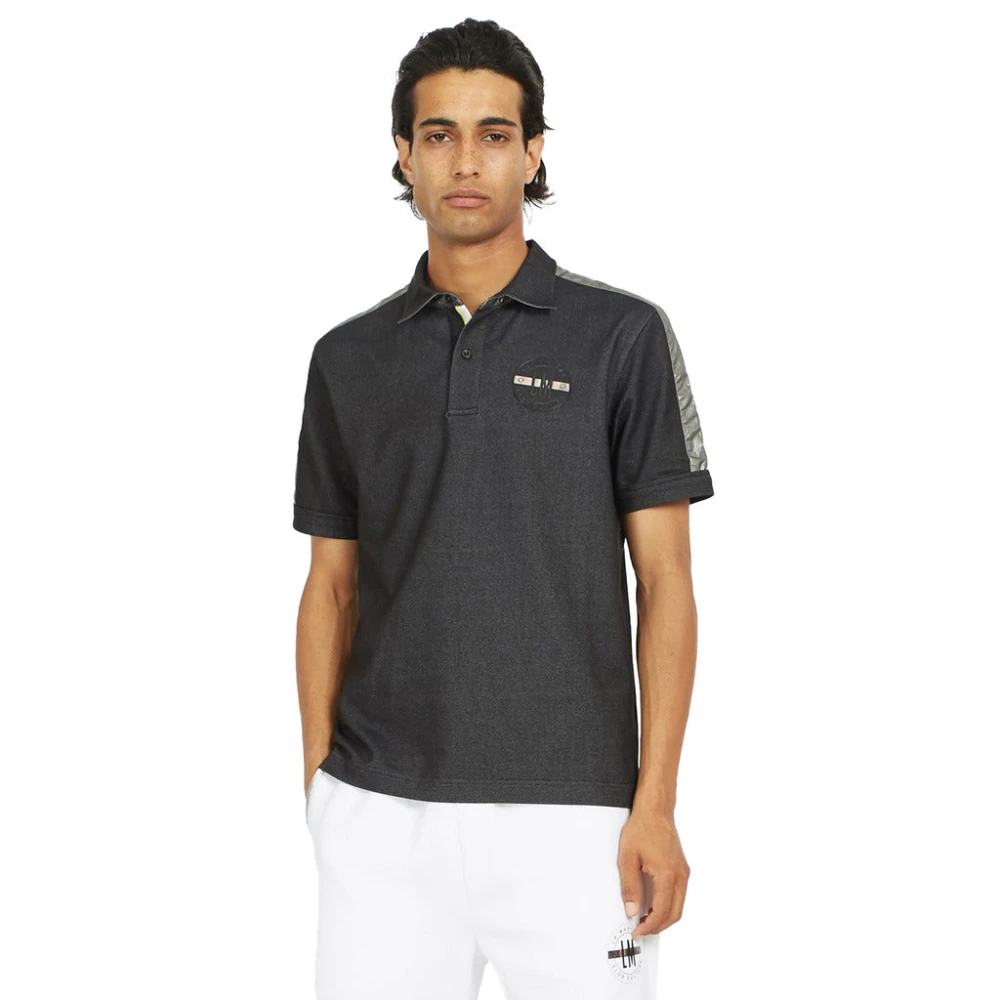LA MARTINA Katoenen polo met rubberen logo Black Heren