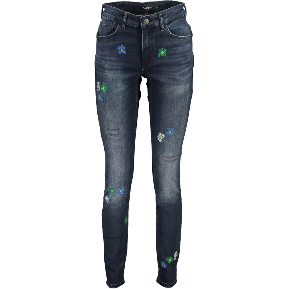 Desigual Donna Blu Jeans Skinny Push-Up Ricamati Taglia 36 - Immagine 4