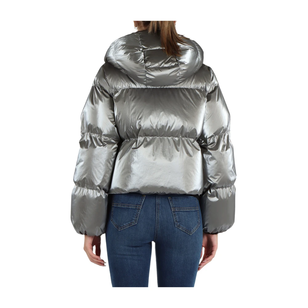 Elisabetta Franchi Gewatteerde Metallic Cropped Jas Gray Dames
