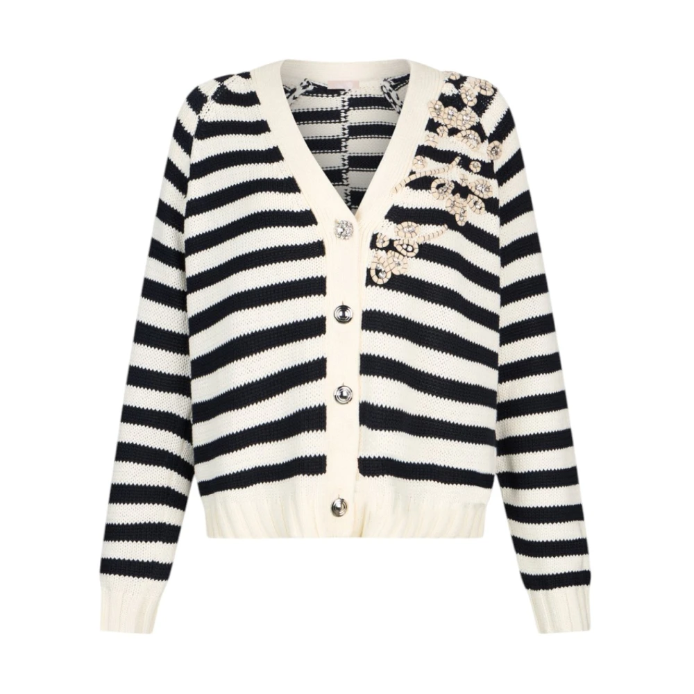 Liu Jo Women's Multicolor Striped Cotton-Blend Cardigan With Jewel Embroidery, Cardigans, M, Knitwear