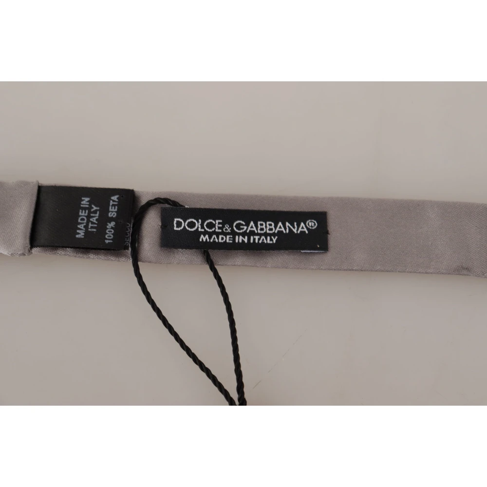 Dolce & Gabbana Elegante Zilveren Zijden Vlinderdas Gray Heren