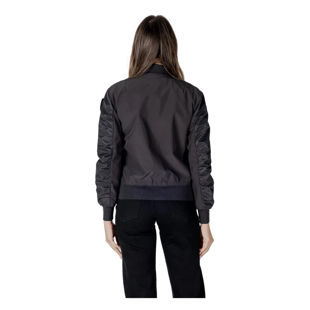 Blauer Zwarte Rits Blazer Lange Mouw Black Dames