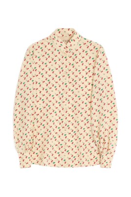 red-skirt-beige-buttoned-classic-collar