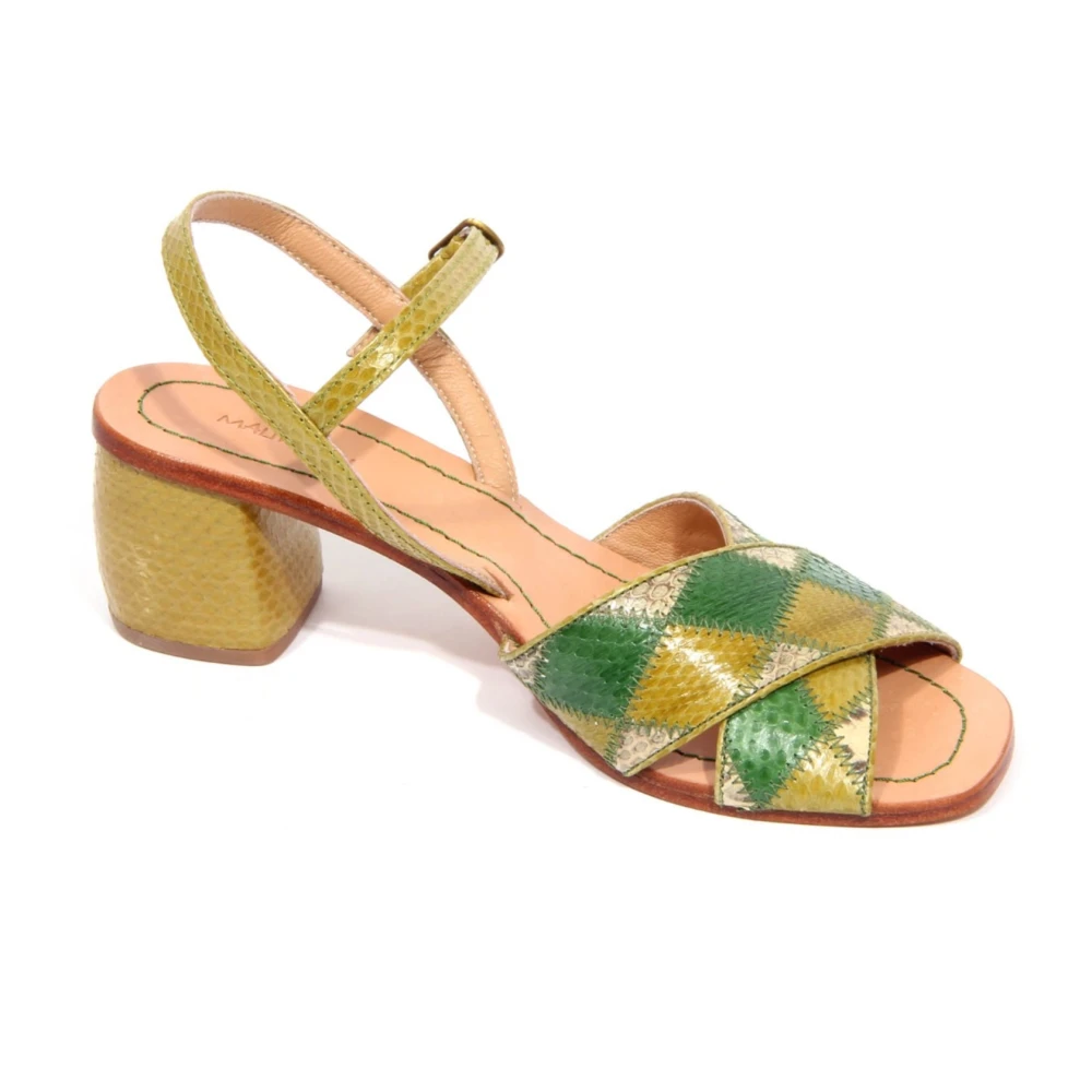 Maliparmi Women's Green Patchwork Sandal With 6 Cm Heel - High Heel Sandals - 4 Uk - Shoes