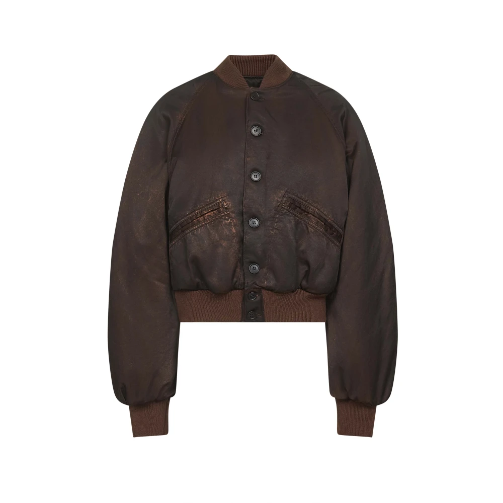 Mm6 Maison Margiela Women's Brown Bomber Jacket With Ribbed Collar