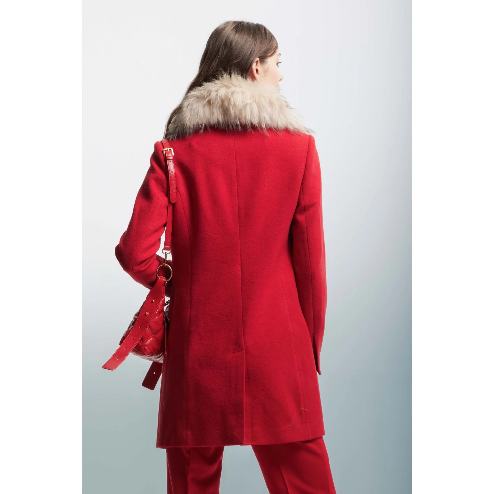 Kocca Wollen jas met bontkraag Red Dames