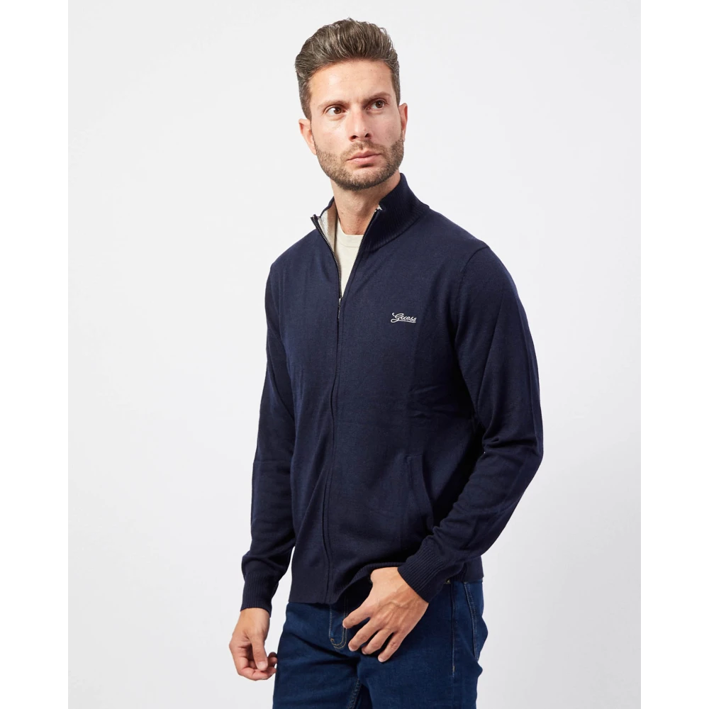 Guess Blauwe Rits Cardigan Sweater Blue Heren
