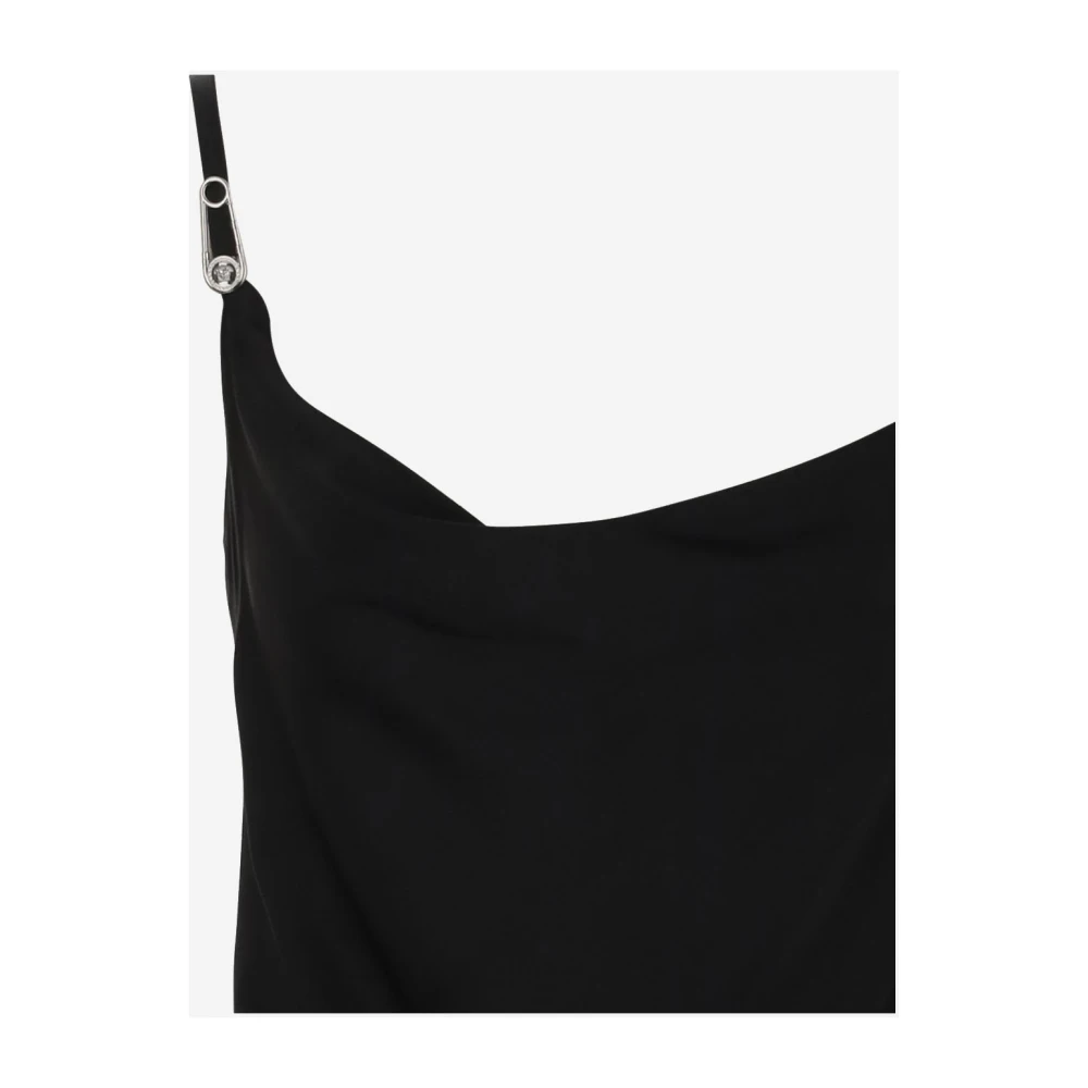 Versace Satin Medusa Pin Detail Jurk Black Dames
