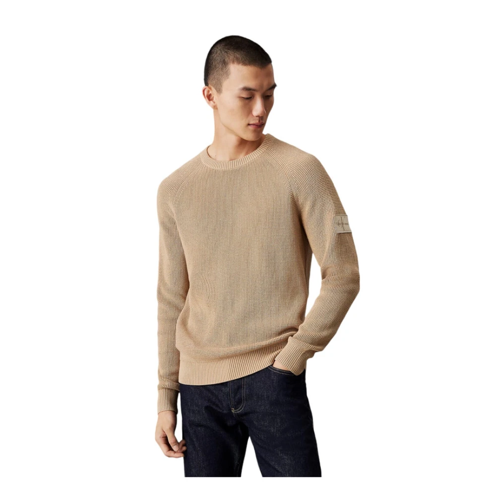 Calvin Klein Jeans Mannen Gebreide Kleding Herfst Winter Collectie Beige Trui Beige Heren
