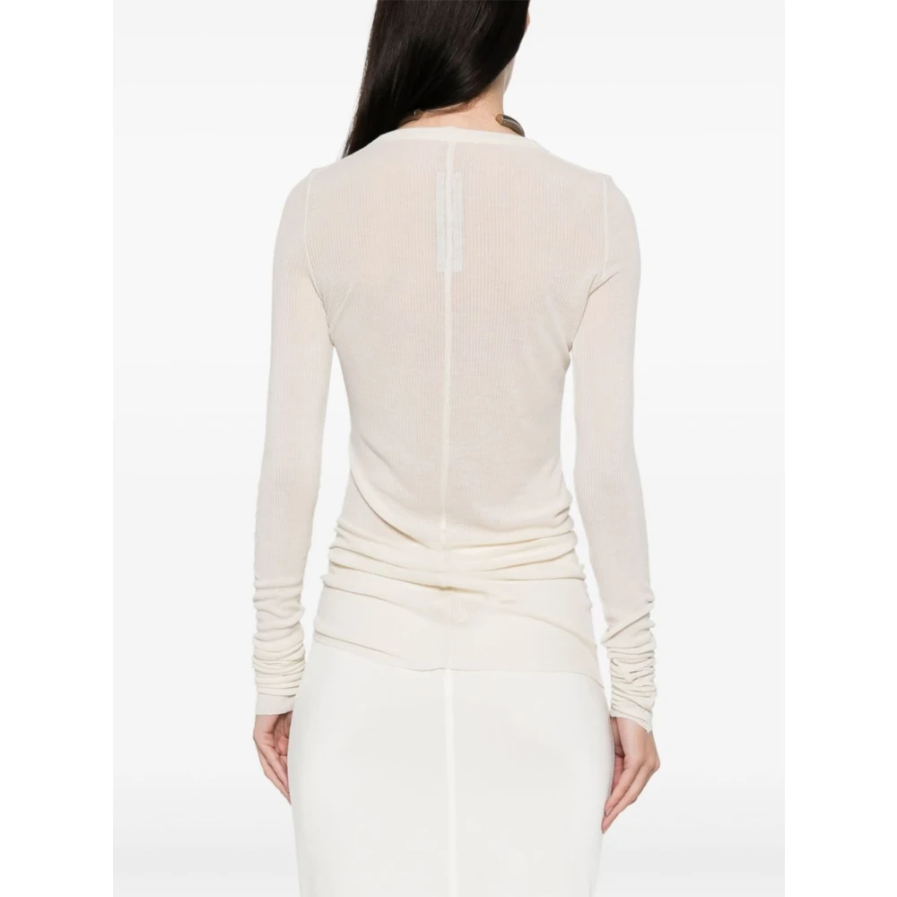 Rick Owens Geribbelde ivoorkleurige T-shirt met lange mouwen Beige Dames