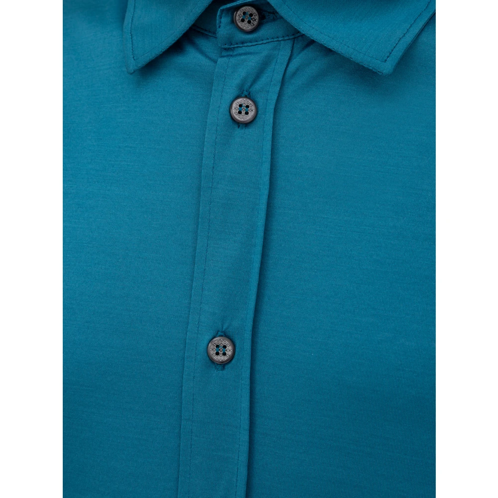 Canali Korte Mouw Hemelsblauw Overhemd Blue Heren