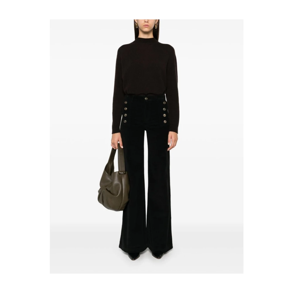 Twinset Zwarte Corduroy Flared Broek Black Dames