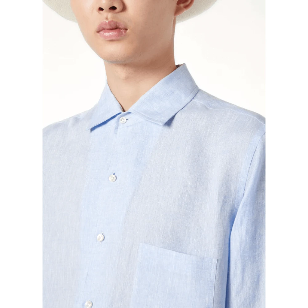 Loro Piana Lichtblauwe Linen André Overhemd Blue Heren