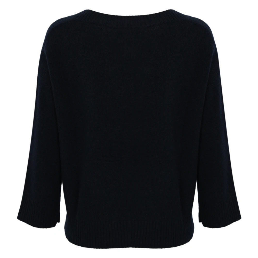 Max Mara Weekend Kasjmier Trui Blauw V-Hals Geribbeld Blue Dames