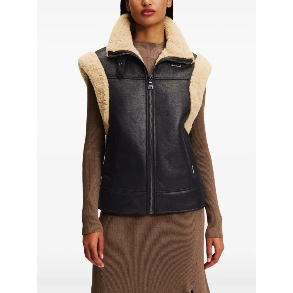 Karl Lagerfeld Zwart Vest Schaapskrullen Beige Voering Black Dames