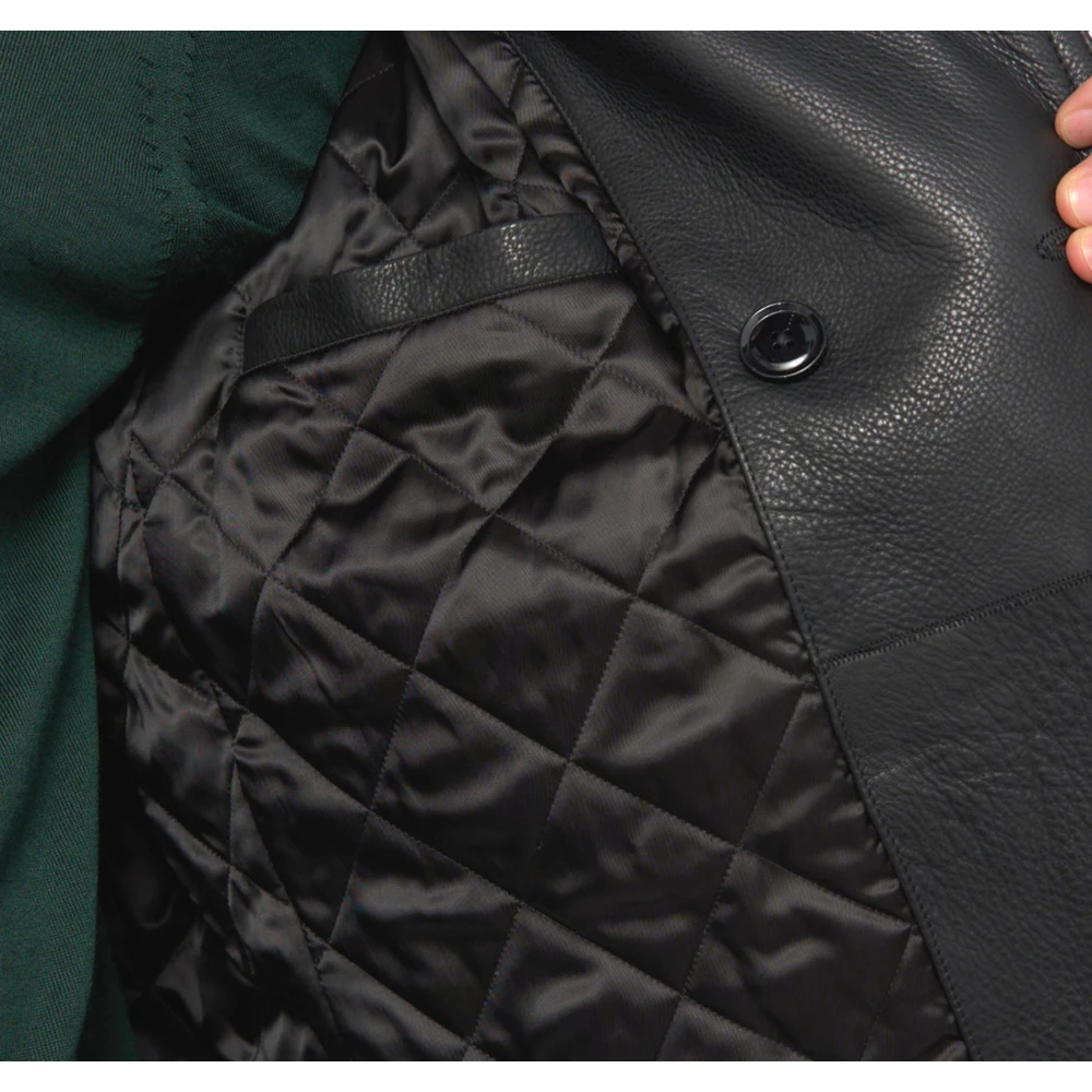 Hugo Boss Dubbelborstig leren jas in zwart Black Heren