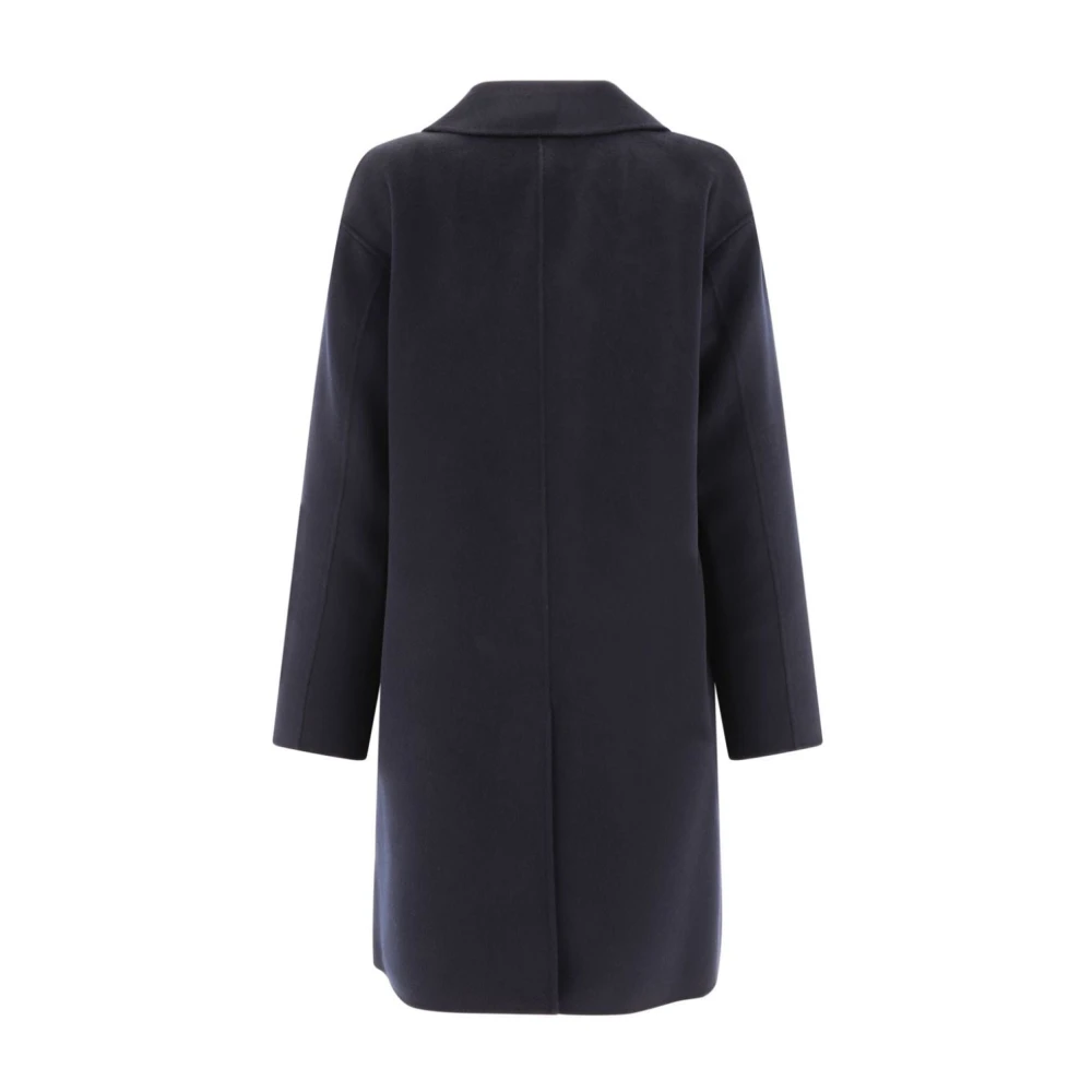 Max Mara Blauwe Wollen Jas met Enkele Rij Knopen Blue Dames