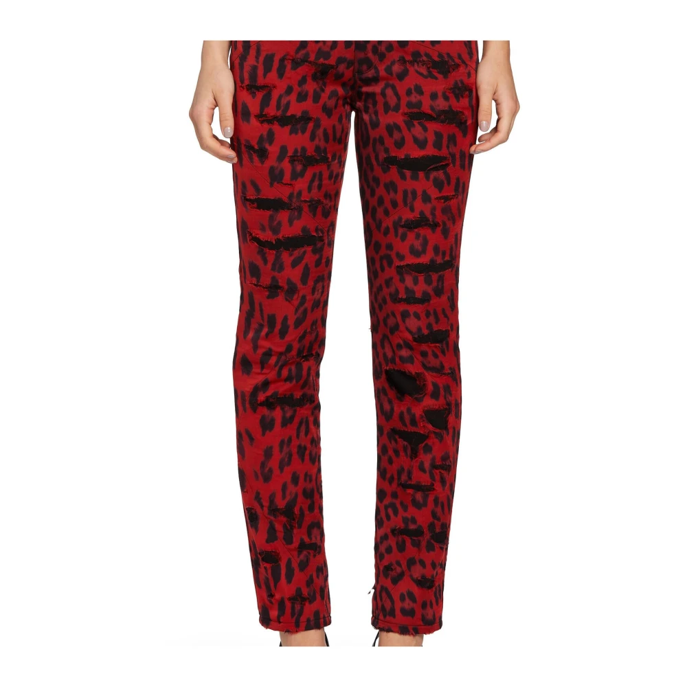 Roberto Cavalli Leopard-Print Skinny Jeans Red Dames