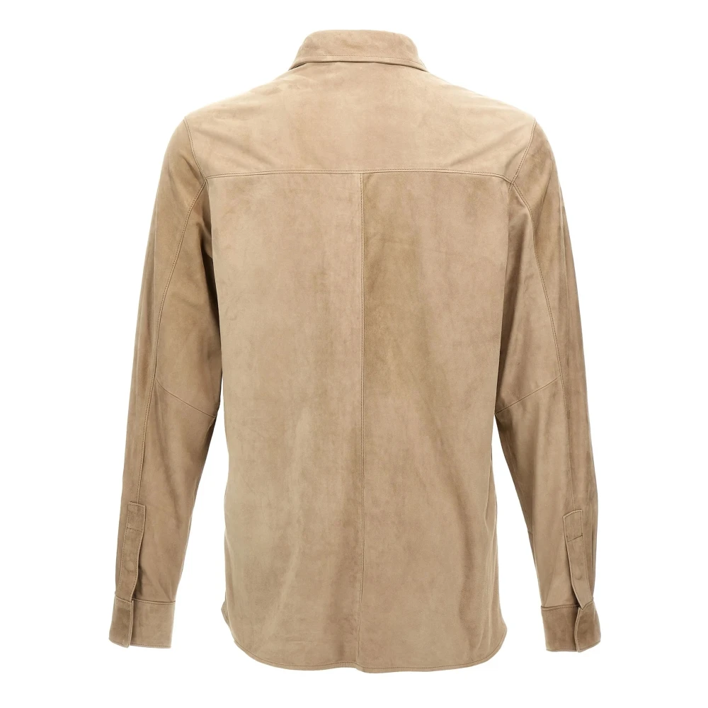 Giorgio Brato Leren overhemdjasje met knopen Beige Heren