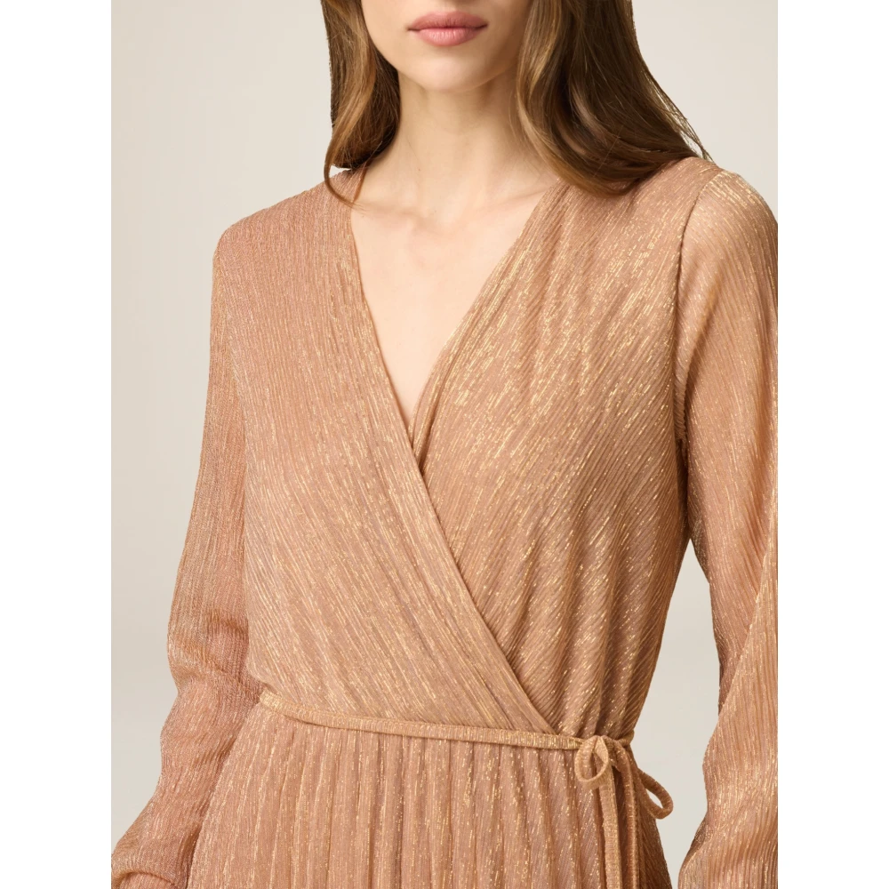 Oltre Geplooid Lurex Jurk Beige Dames