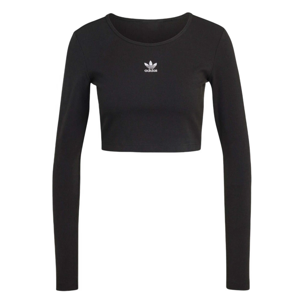 Adidas Essentials Geribbelde Crop Longsleeve T-shirt Black Dames