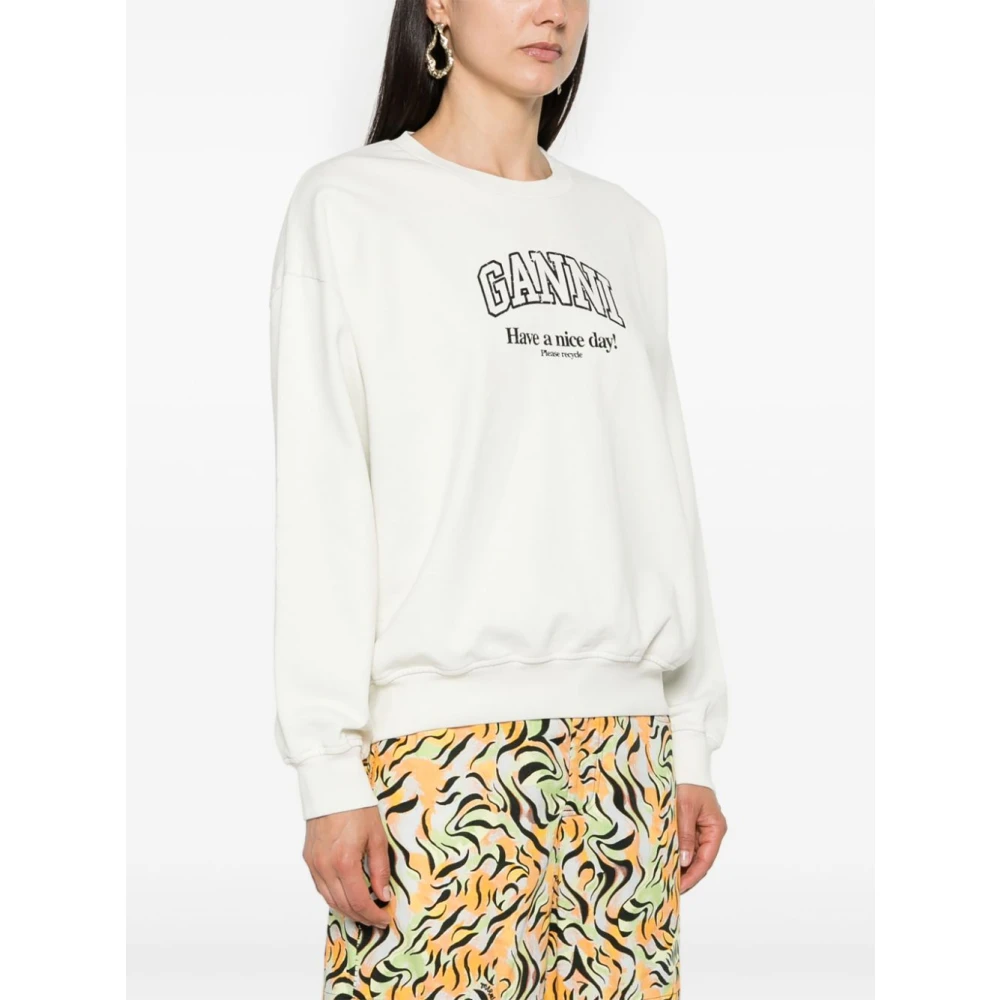 Ganni Logo Print Sweatshirt White Dames